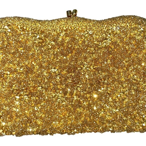 Handmade For Broadway Womens Clutch Purse Gold Beaded Vintage Rope Chain Handle - Picture 6 of 15